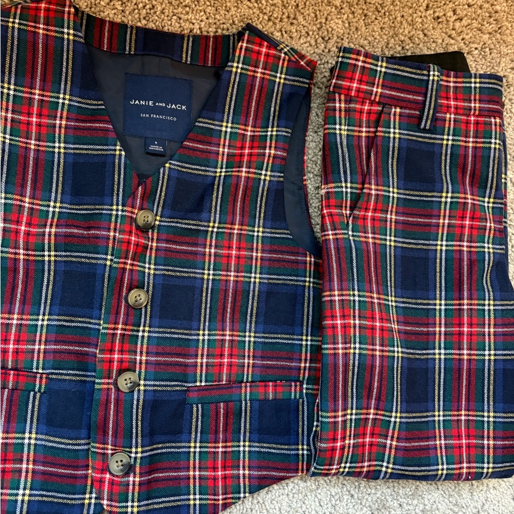 Janie and Jack Red and Blue Plaid Kids Vest Set